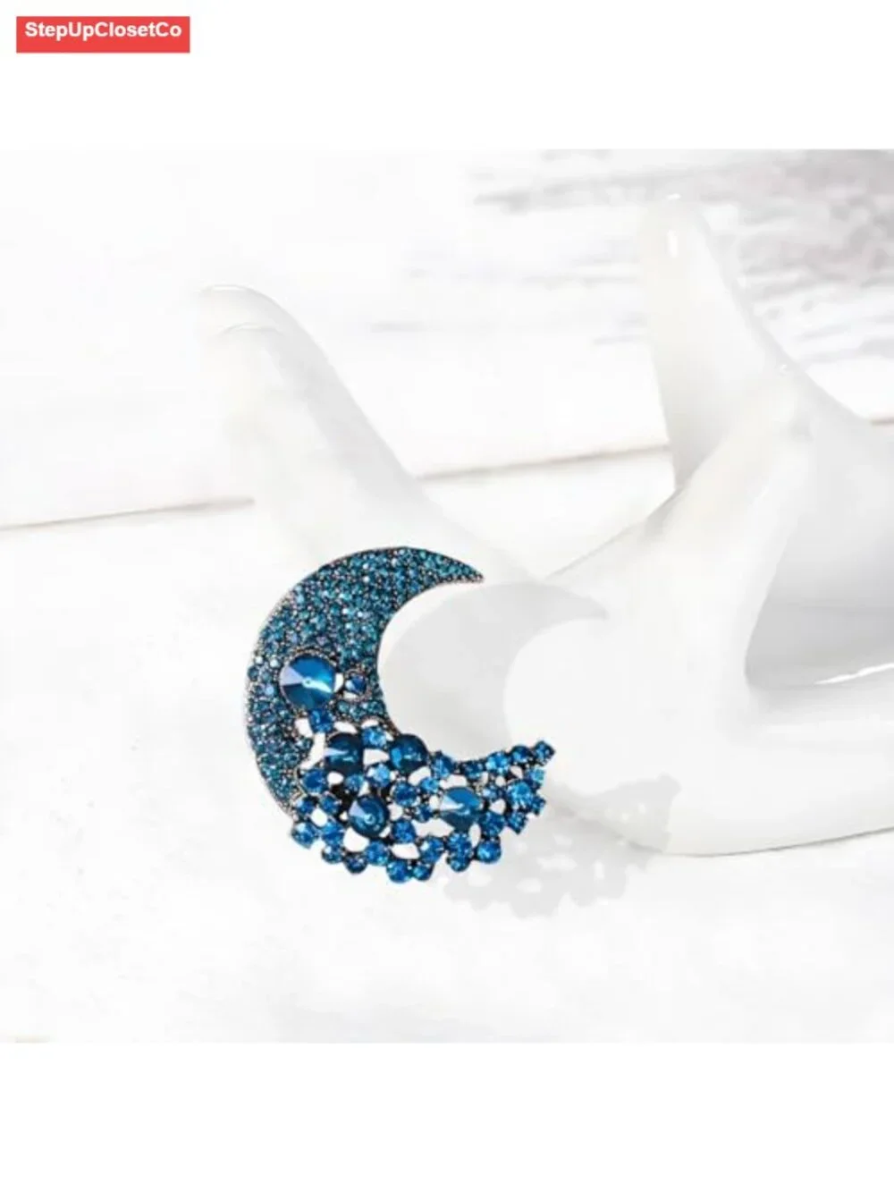 Vintage Crescent Moon Rhinestone Brooch Pin for Suits Dresses Hats Bags